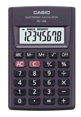 Калькулятор Casio HL-4A 8 разрядов серый питание от батареи расчет % большой дисплей